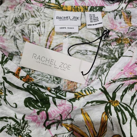 Rachel Zoe Toucan Cheetah Tropical 100% Linen Shirt Plus Size 2X New! - Picture 5 of 7